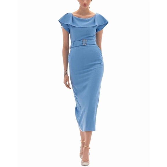 BGL womens Linen-Blend Midi Dress, 2, Blue