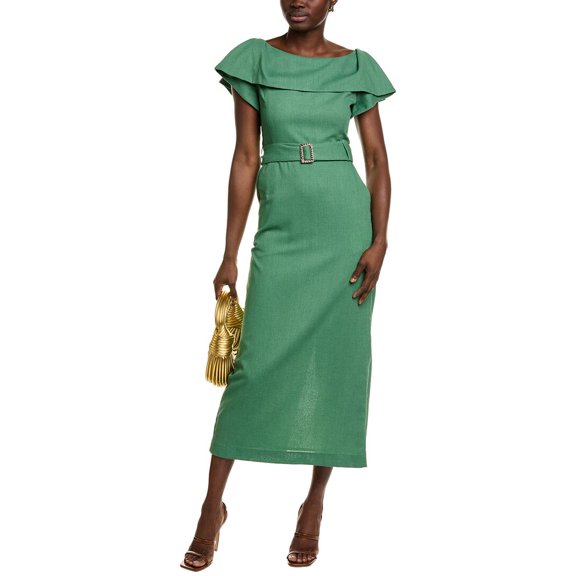 BGL womens Linen-Blend Midi Dress, 2, Green