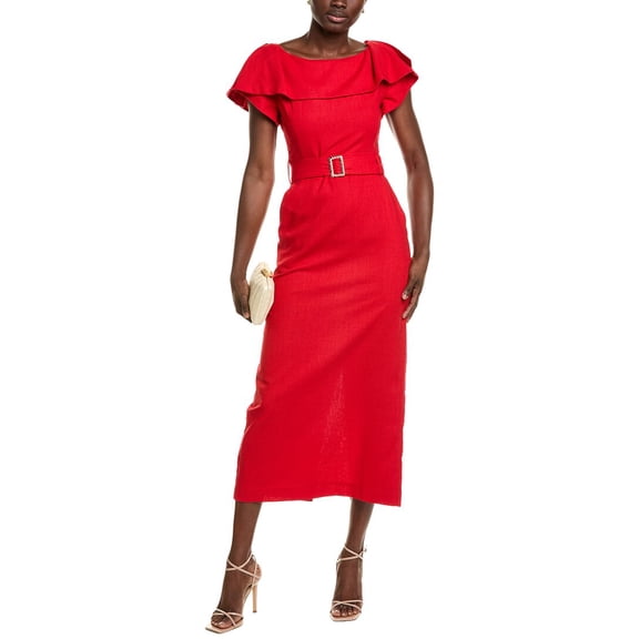 BGL womens Linen-Blend Midi Dress, 2, Red