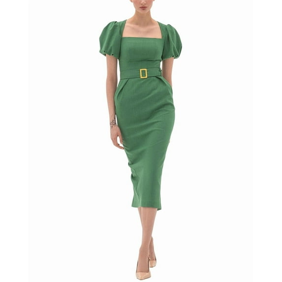 BGL womens Linen-Blend Midi Dress, 4, Green