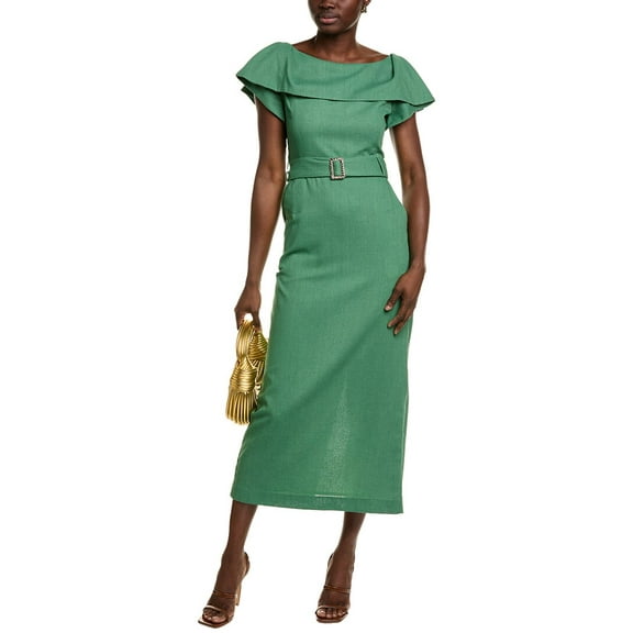 BGL womens Linen-Blend Midi Dress, 4, Green