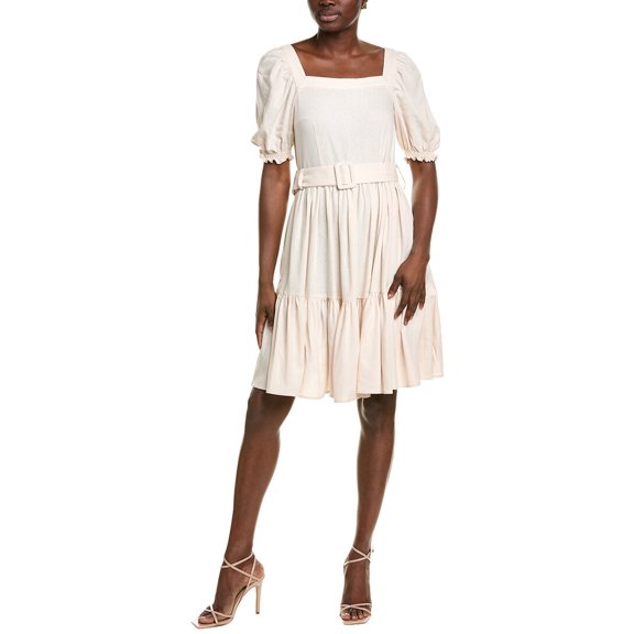 BGL womens  Linen-Blend Mini Dress, 6, White