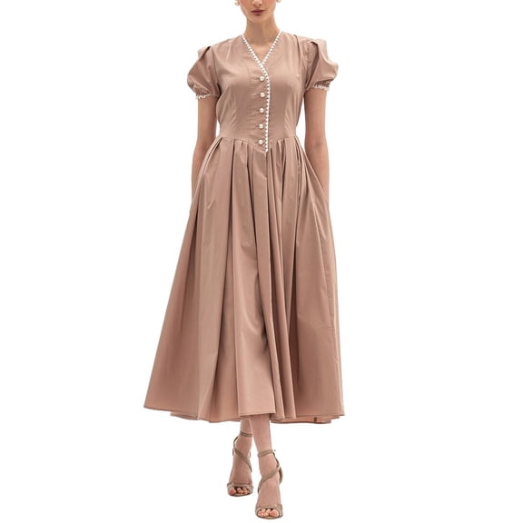 BGL womens Sleeveless Midi Dress, 4, Beige