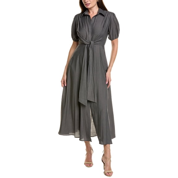 BGL womens  Tie Front Midi Shirtdress, 2, Grey