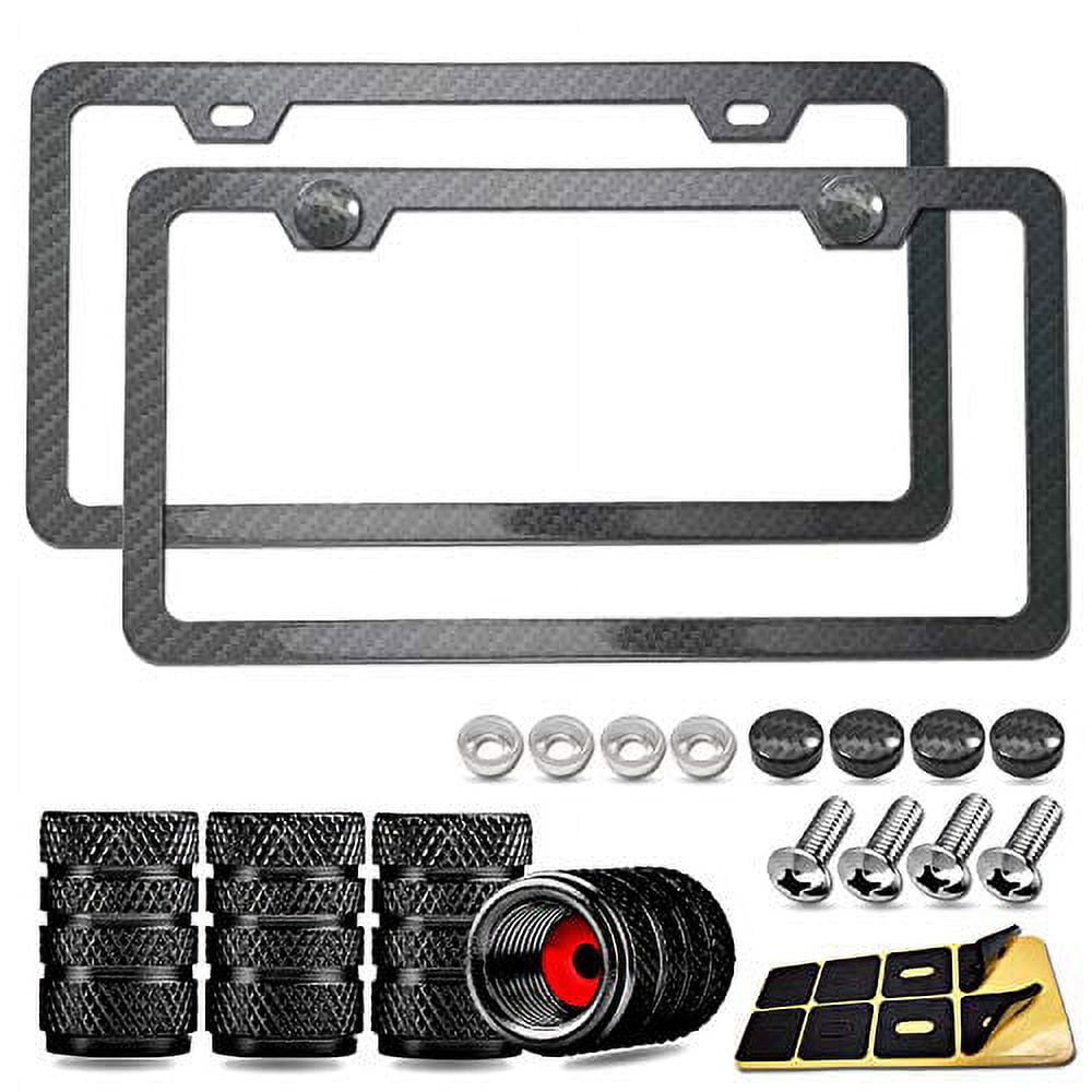  BGGTMO Matte Black Aluminum License Plate Frames- 2 Pack Heavy  Duty Car Tag Cover for Front & Rear, 4 Hole Rust Proof Universal Holder,  Mount Screws Caps, Inserts, Rattle Proof Pads 