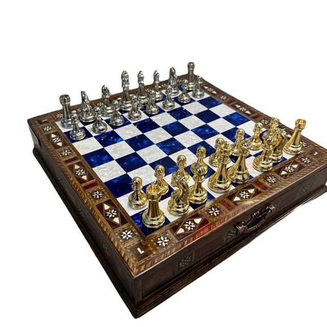 BGN CRAFT SPECIAL WOODEN CHESS BOARD AND METAL CHESS PIECES WITH