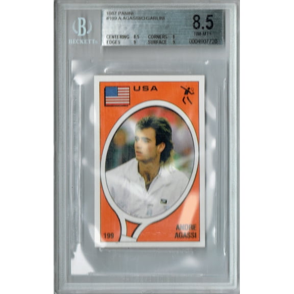 BGS 8.5 Andre Agassi 1987 Panini #199 Garlini Back Rookie Card