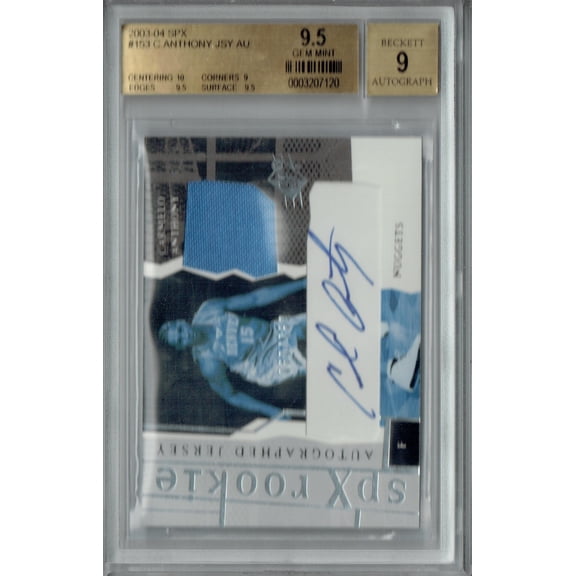 BGS 9.5 Carmelo Anthony 2003-04 SPX #153 Auto 60/750 Rookie Card Denver Nuggets
