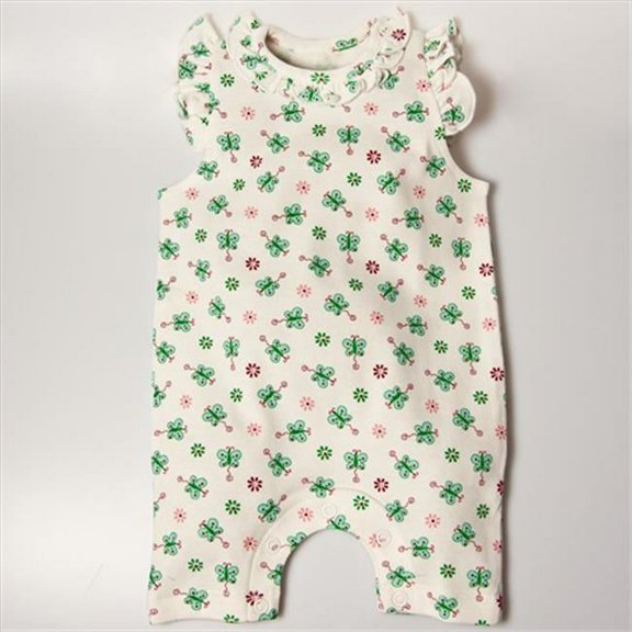 BGSRKM36 Sleeveless Butterfly Romper - White with butterfly prints, 3-6 months