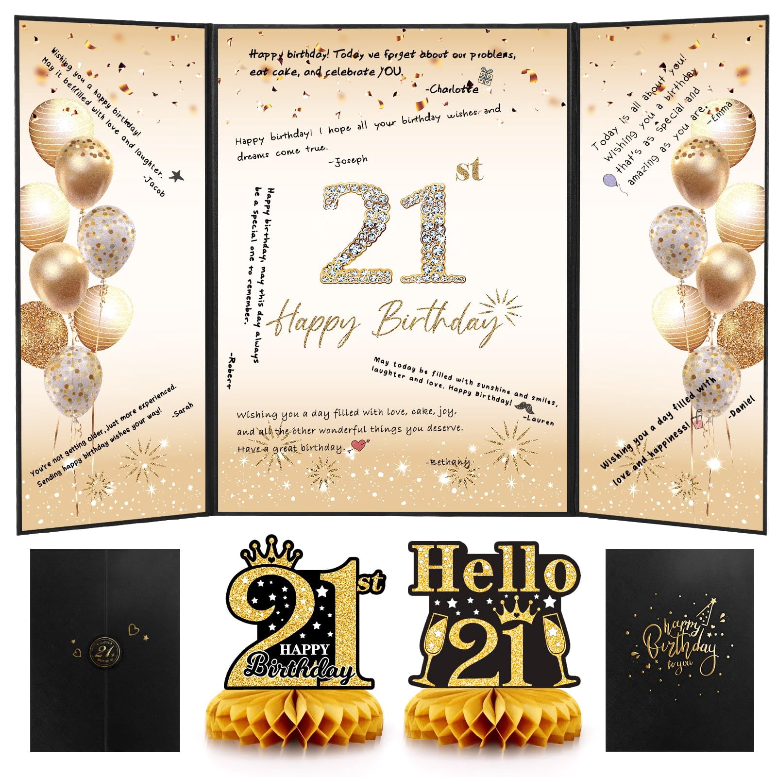 Black & Gold 21st Birthday Tablecloths - 3 Pack Disposable Plastic Table Covers 54x108 Inches