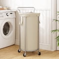 thumbnail image 1 of BGTREND 110L Rolling Laundry Hamper with Removable Bag, Round Steel Frame and Handle, Beige, 1 of 9