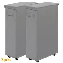 BGTREND 2pcs 28'' Tall & Slim Laundry Hamper with Lid and Wheels Narrow Laundry Basket Collapsible Dirty Clothes Hamper Portable Laundry Storage Bin Oxford (65L, Gray)