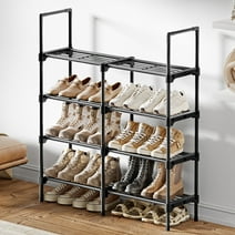 BGTREND 4 Tiers Shoe Rack 2 Columns Shoe Storage Organizer 16-20 Pairs Joinable Utility Metal Shoe Shelf for Entryway Hallway Closet (37.4 inches, Black)