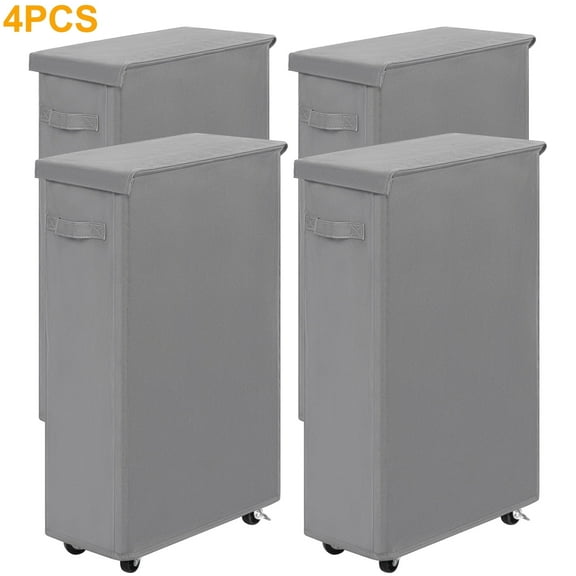 BGTREND 4pcs 28'' Tall & Slim Laundry Hamper with Lid and Wheels Narrow Laundry Basket Collapsible Dirty Clothes Hamper Portable Laundry Storage Bin Oxford (65L, Gray)