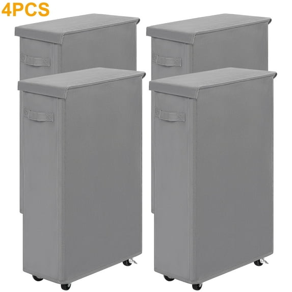 BGTREND 4pcs 28'' Tall & Slim Laundry Hamper with Lid and Wheels Narrow Laundry Basket Collapsible Dirty Clothes Hamper Portable Laundry Storage Bin Oxford (65L, Gray)