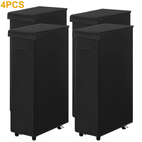 BGTREND 4pcs 28'' Tall & Slim Laundry Hamper with Lid and Wheels Narrow Laundry Basket Collapsible Dirty Clothes Hamper Portable Laundry Storage Bin Oxford (65L, Black)