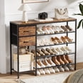 thumbnail image 1 of BGTREND 5-Tier Shoe Rack with Wooden Top and 2 Fabric Drawers, 16-21Pairs Shoe Storage Organizer with Boots Storage, Wide Shoe Stand for Entryway Hallway Closet(37.4''L, Rustic Brown), 1 of 7