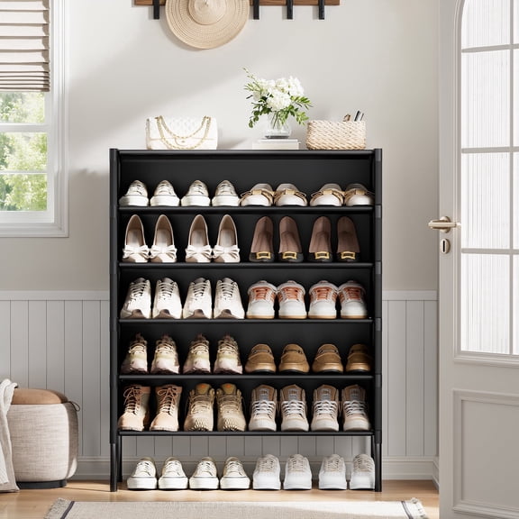BGTREND 6 Tier Shoe Rack with Door 20 Pair Shoe Shelves Organizer for Closet, Entryway, Hallway, Bedroom, Black