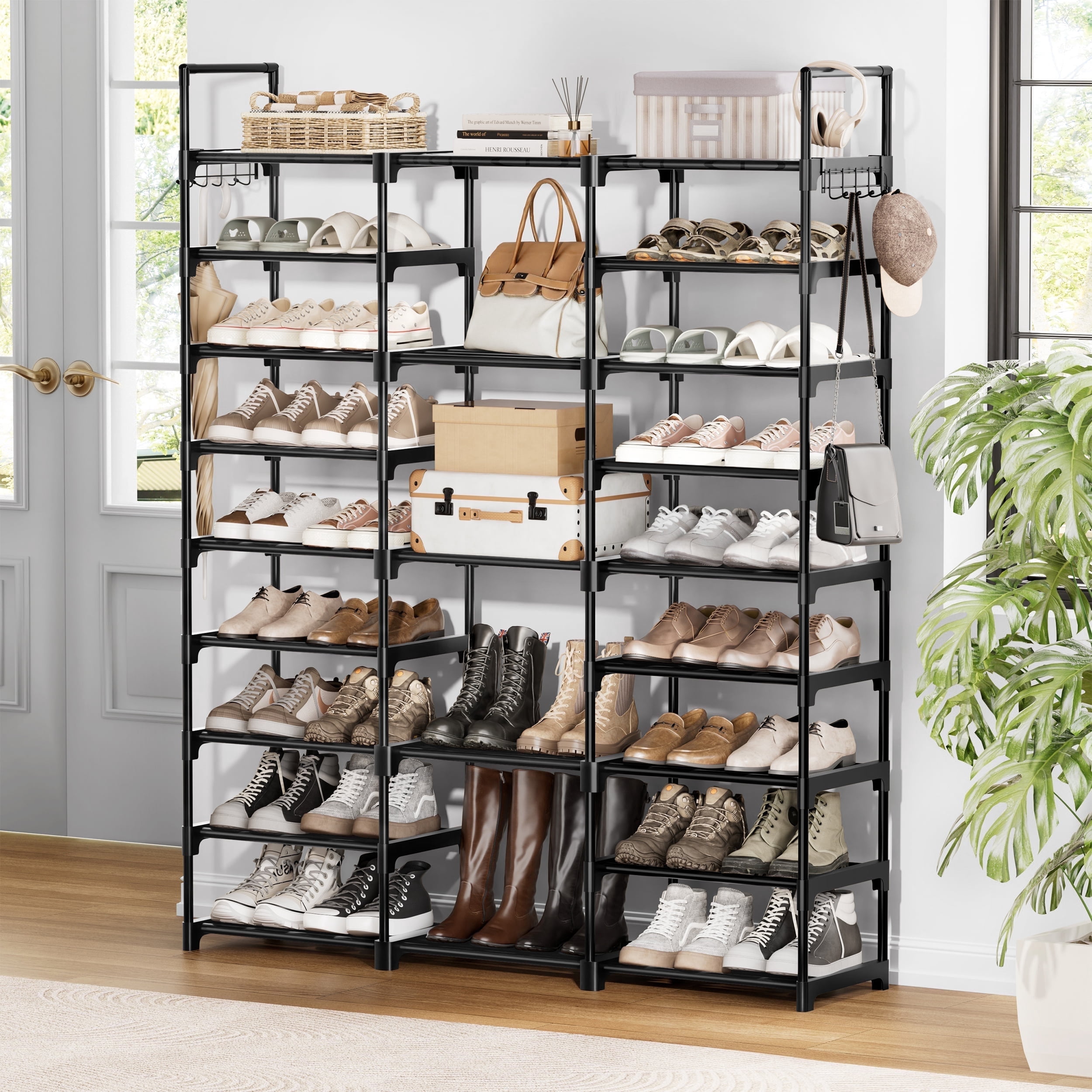 BGTREND 9-Tier Tall Shoe Shelf, 3-Column Large Shoe Rack, Entryway