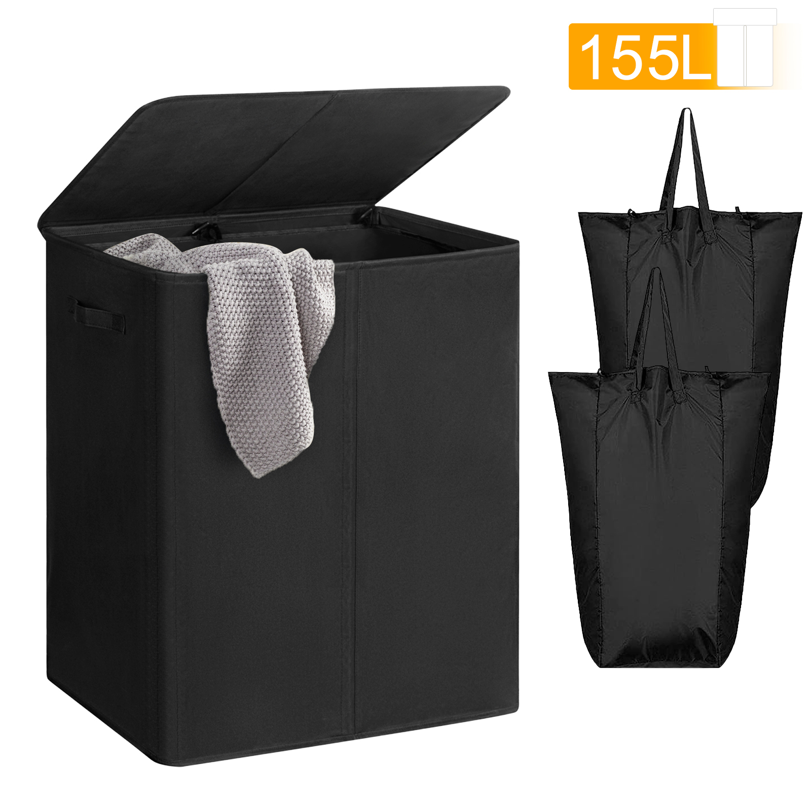 BirdRock Home Double Linen Laundry Hamper with Lid and Removable Liner