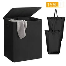 BGTREND Double Laundry Hamper 155L with Lid and 2 Removable Liner Bags Collapsible Laundry Basket Dirty Clothes Hamper (Black)