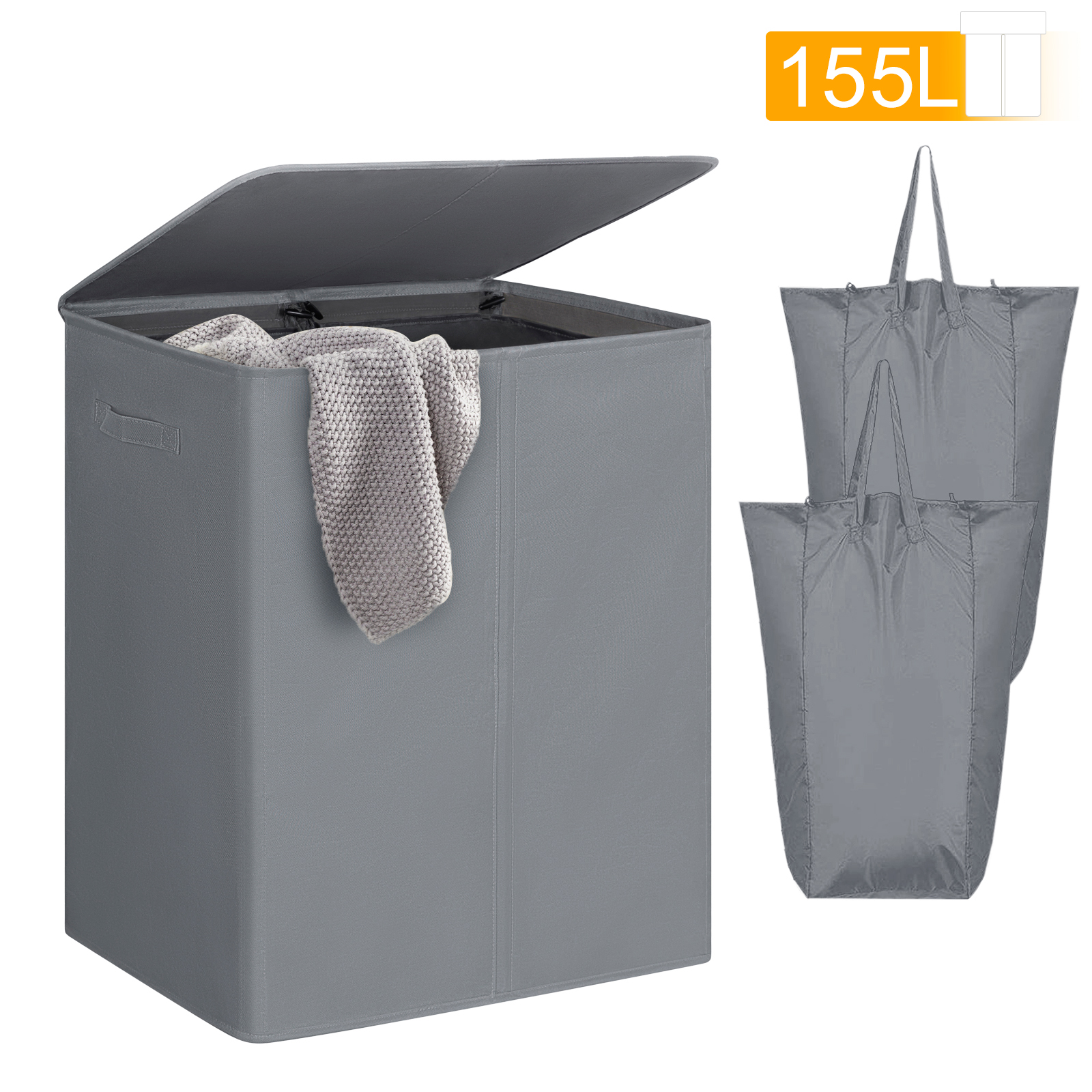 InterDesign Aldo Folding Double Laundry Hamper, Gray