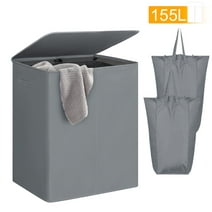BGTREND Double Laundry Hamper 155L with Lid and 2 Removable Liner Bags Collapsible Laundry Basket Dirty Clothes Hamper (Gray)