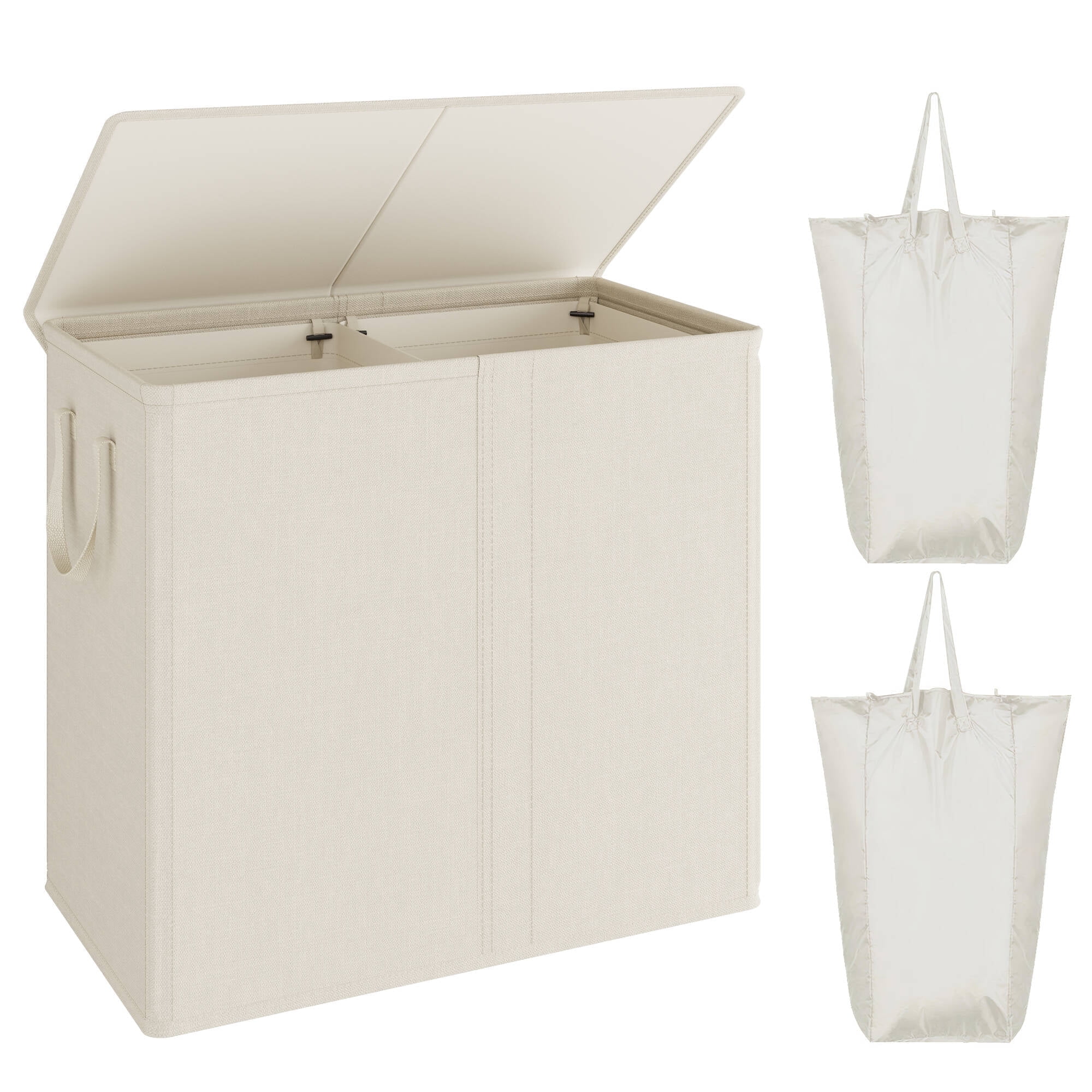 BGTREND Double Laundry Hamper with Lid 110L Laundry Basket with Removable Liner Bags Collapsible Laundry Sorter Dirty Clothes Hamper (Beige) - Walmart.com