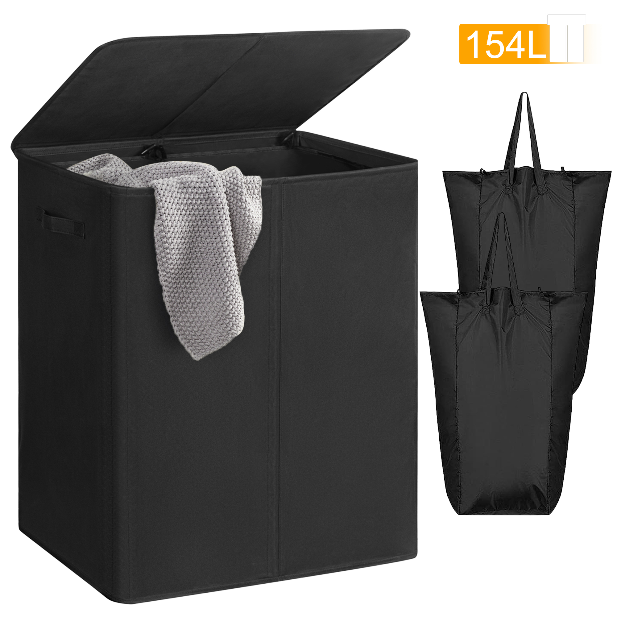 BGTREND Large 154L Double Laundry Hamper with Lid and 2 Removable Liner