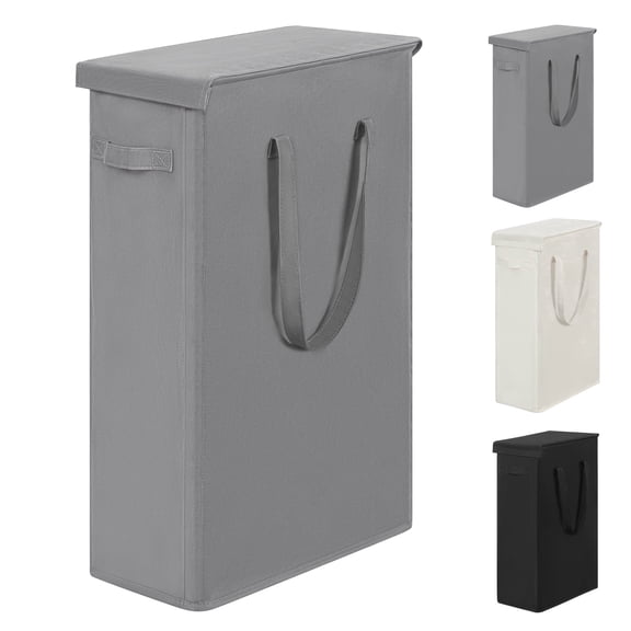 BGTREND Tall & Slim Laundry Hamper with Lid and handles Narrow Laundry Basket Collapsible Dirty Clothes Hamper Portable Laundry Storage Bin Oxford (45L,Gray)