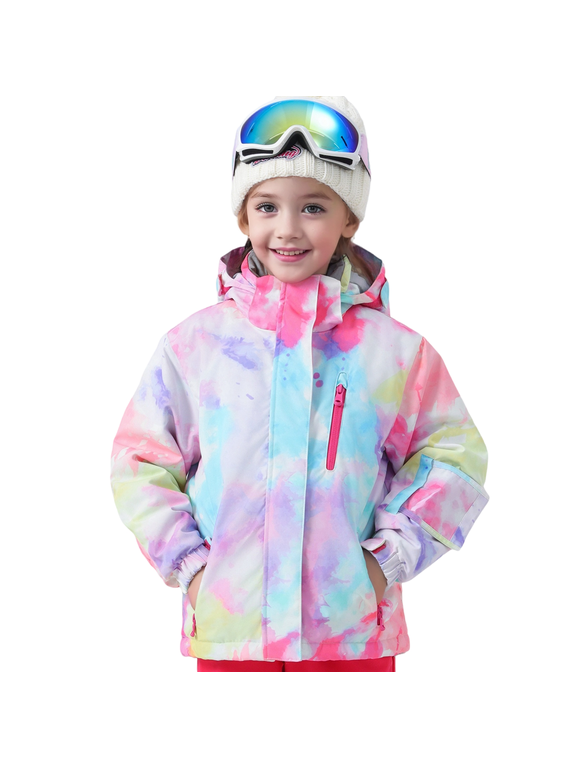 Girls Ski Jacket Waterproof Insulated Warm Winter Snow Coat With Hooded Snowboard Skiing Jackets for Kids(10-11 Years, Watercolor)