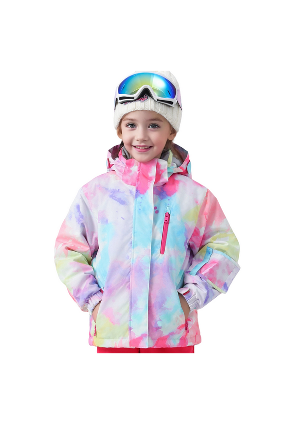 Girls Ski Jacket Waterproof Insulated Warm Winter Snow Coat With Hooded Snowboard Skiing Jackets for Kids(10-11 Years, Watercolor)