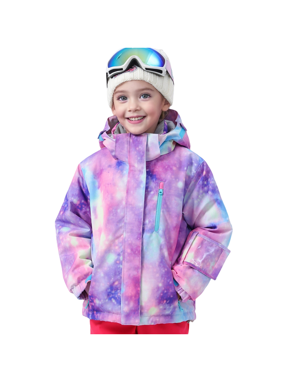 Girls Ski Jacket Waterproof Insulated Warm Winter Snow Coat With Hooded Snowboard Skiing Jackets for Kids(8-9 Years, Purple Galaxy)