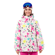 Women's Ski Jacket Waterproof Winter Snow Coats With Hooded for Skiing Snowboarding Outdoor(White Splash-ink,XL)