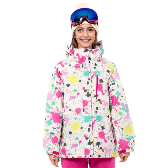 BGX Women's Ski Jacket Waterproof Winter Snow Coats With Hooded for Skiing Snowboarding Outdoor(White Splash-ink,XL)