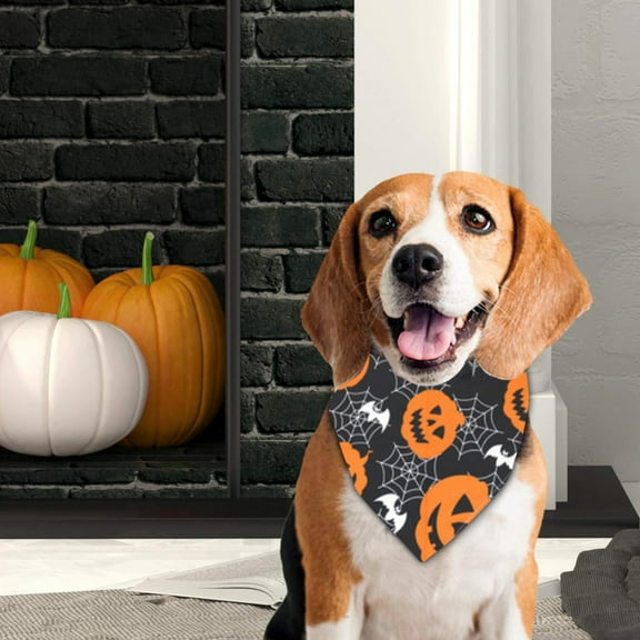 BGZLEU 1 Pack Halloween Dog Bandana, Pumpkin Ghost Dog Scarf Bib, Pet Halloween Bandanas Costume Accessories for Medium Large Dogs (24in)