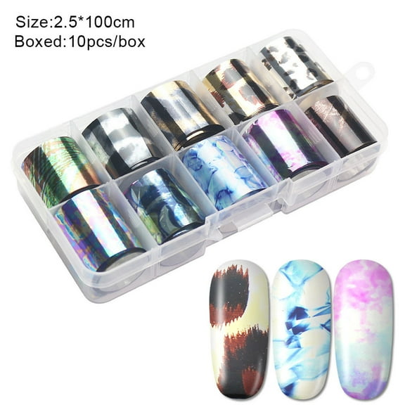 BGZLEU 10 Roll iridescent Nail Foil Transfer Holographic Nail Foils Sheets Aurora Nail Stickers Laser Starry Sky Nail Art Foil Nails Design 3D Nail Decoration Nails Transfer Decals Wraps Kit