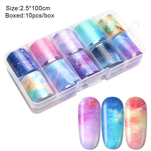 BGZLEU 10 Roll iridescent Nail Foil Transfer Holographic Nail Foils Sheets Aurora Nail Stickers Laser Starry Sky Nail Art Foil Nails Design 3D Nail Decoration Nails Transfer Decals Wraps Kit