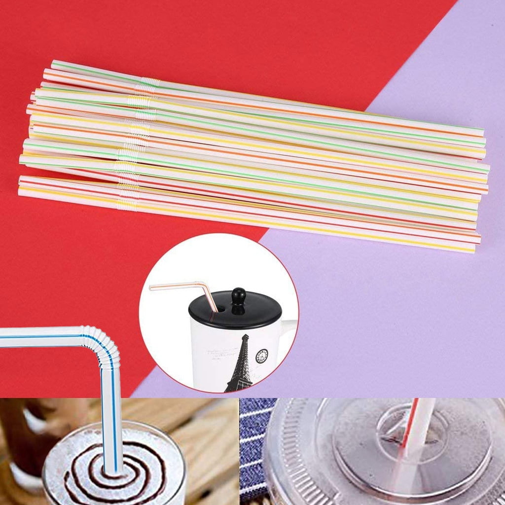 BGZLEU 100PCS Disposable Plastic Drinking Straws - Flexible Drinking Straws,Long Plastic Straws,Drinking Straws,Bendable Colorful PP Plastic Straws for Home Use Milk Juice Drinks