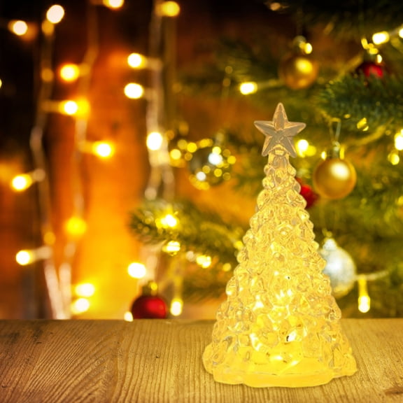 BGZLEU 10CM Lighted Glass Christmas Tree Figurine, Light-Up Mercury Glass Christmas Tree,Tabletop Display Figurine with LED Lights for Centerpieces Window Tabletop Mantel