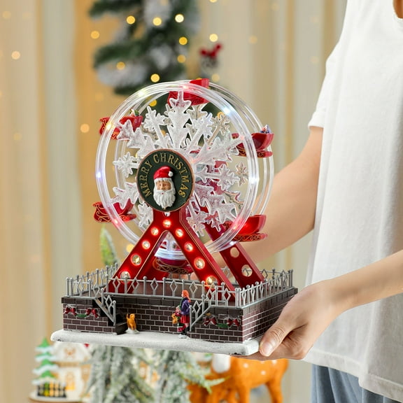 BGZLEU 11" Christmas Rotating Ferris Wheel with LED Lights,Accompanied by Cheerful Music,Creates Festive Atmosphere,Christmas Animated Decor (red)