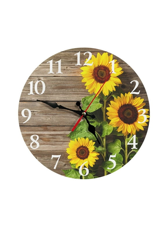 BGZLEU 12 Inch Beautiful Sunflower Wall Clock, Vintage Country Floral Silent Non Ticking Clocks, Wooden Round Easy to Read Wall Clock for Kitchen/Living Room/Bedroom/Bathroom