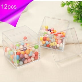 BGZLEU 12 Pcs 2 x 2 x 2 Inch Clear Acrylic Plastic Box with Lid Square Candy Containers for Party Favors Small Square Cube Storage Candy Box for Pill Tiny Earring Jewelry Herb Bead Gifts