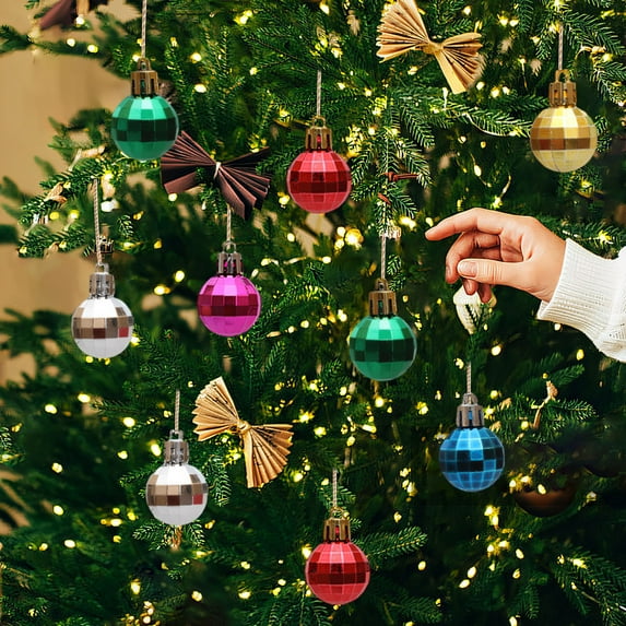 BGZLEU 12 Pcs Mini Christmas Balls Ornaments, 30mm Miniature Glitter Colorful Christmas Balls Decoration Hanging Pendant for Xmas Tree Wreath DIY Craft Holiday Party Home
