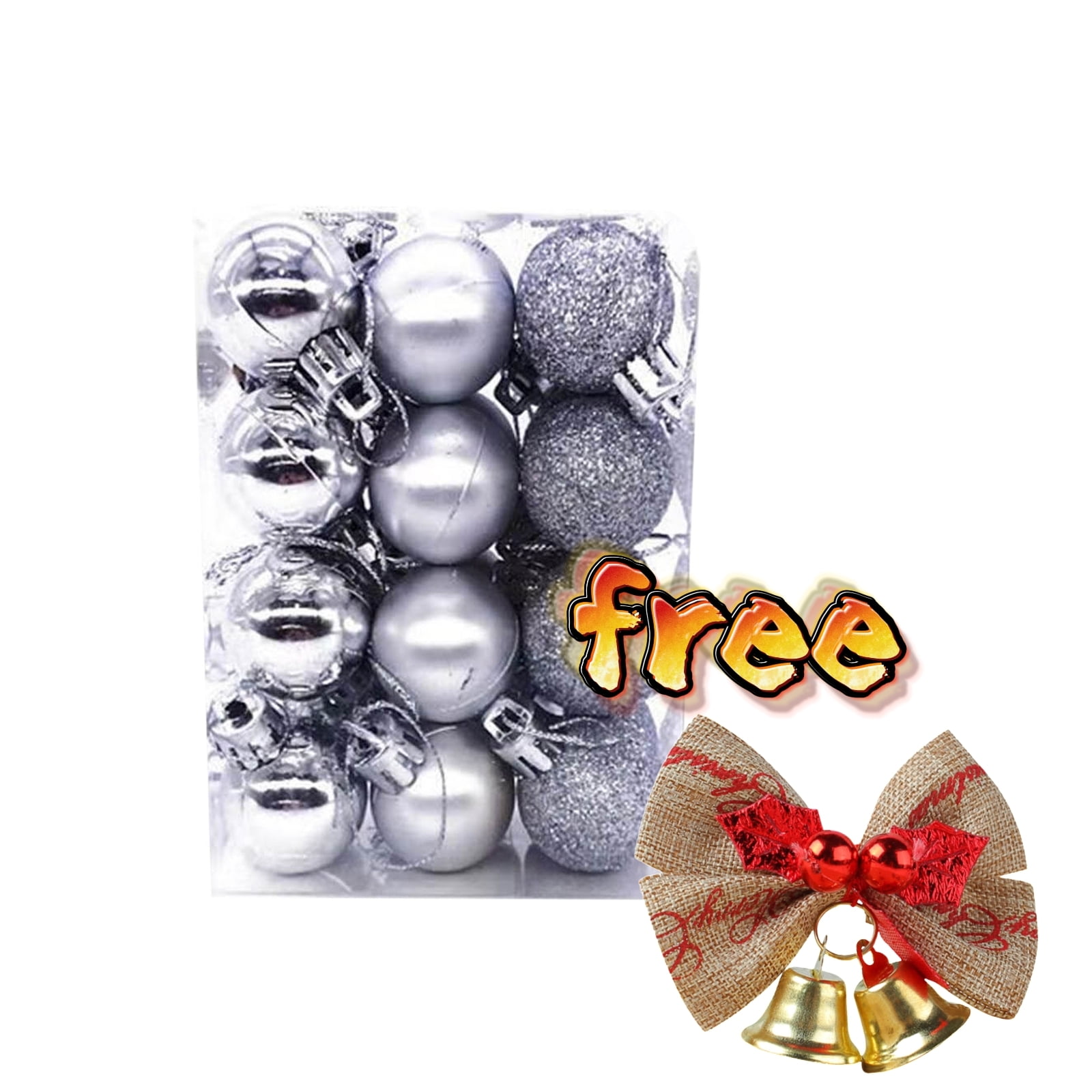 BGZLEU 24Pcs Silver Christmas Balls Ornaments Set - 3cm /1.18 inch Christmas Balls - Shatterproof Plastic Decorative Baubles for Xmas Tree Decor Holiday, Wedding, Party Decoration