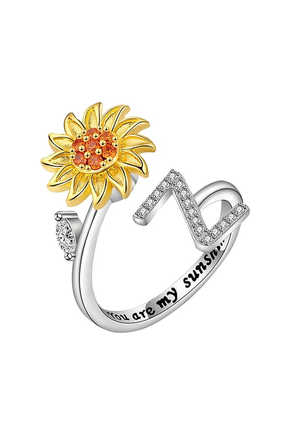 BGZLEU 26 Letters Rings,Sunflower Initial Letter Spinner Ring,Fidget Rings for Anxiety,Open Adjustable Ring,Daisy Stress Relieving Ring,Jewelry Gift for Women Valentine's Day,You are My Sunshine Ring