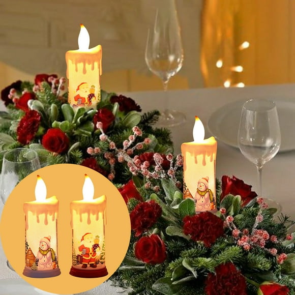 BGZLEU 2PC Christmas White LED Flameless Flickering Candles Battery Operated, Realistic 3D Flameless Pillar Candles, Fiber Optic Christmas LED Candles, Snowman Santa Gnomes Flameless Pillar Candles