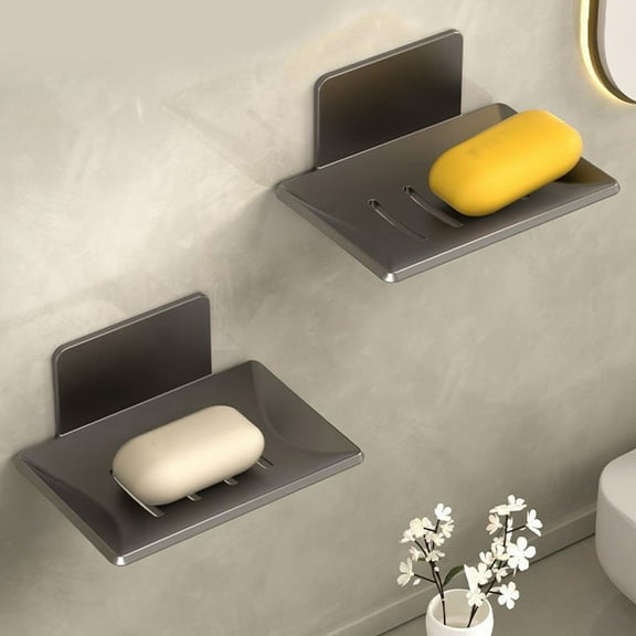 Loyerfyivos 2 Pack Soap Holder for Shower Wall, 4 Slot Self-Adhesive Soap Dish for Shower, Wall Mounted Shower Soap Holder Dishes for Bathroom, Stainless Steel Soap Tray Black