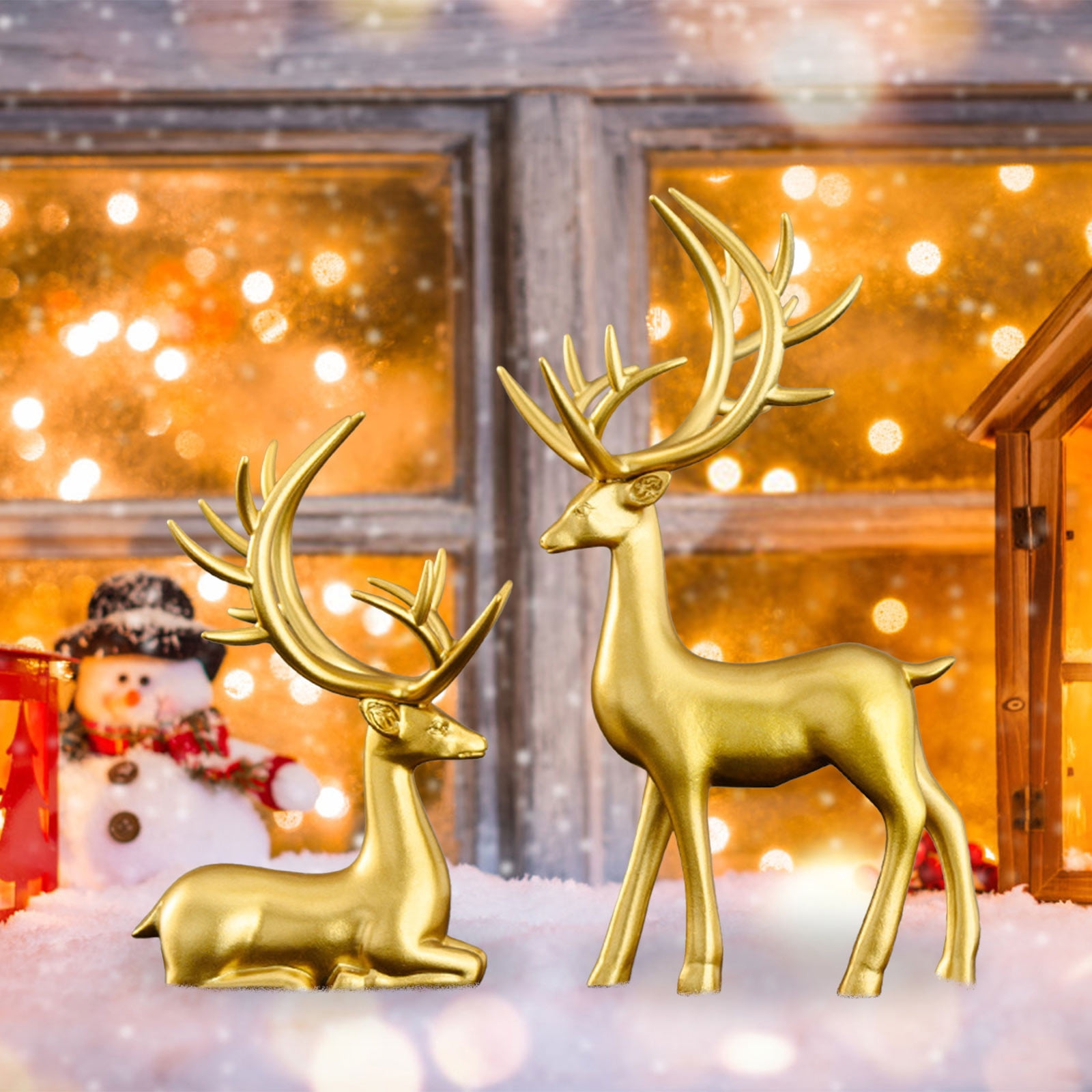 Gold Resin Deer Figurines Set for Christmas Decor