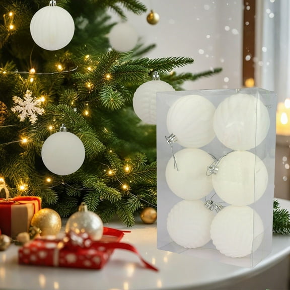 BGZLEU 6 Pcs Large Velvet Christmas Ball Ornaments Dark White Plastic Christmas Ornaments Set Flocked Christmas Tree Decorations for Xmas Holiday Décor (3.15", 8cm)